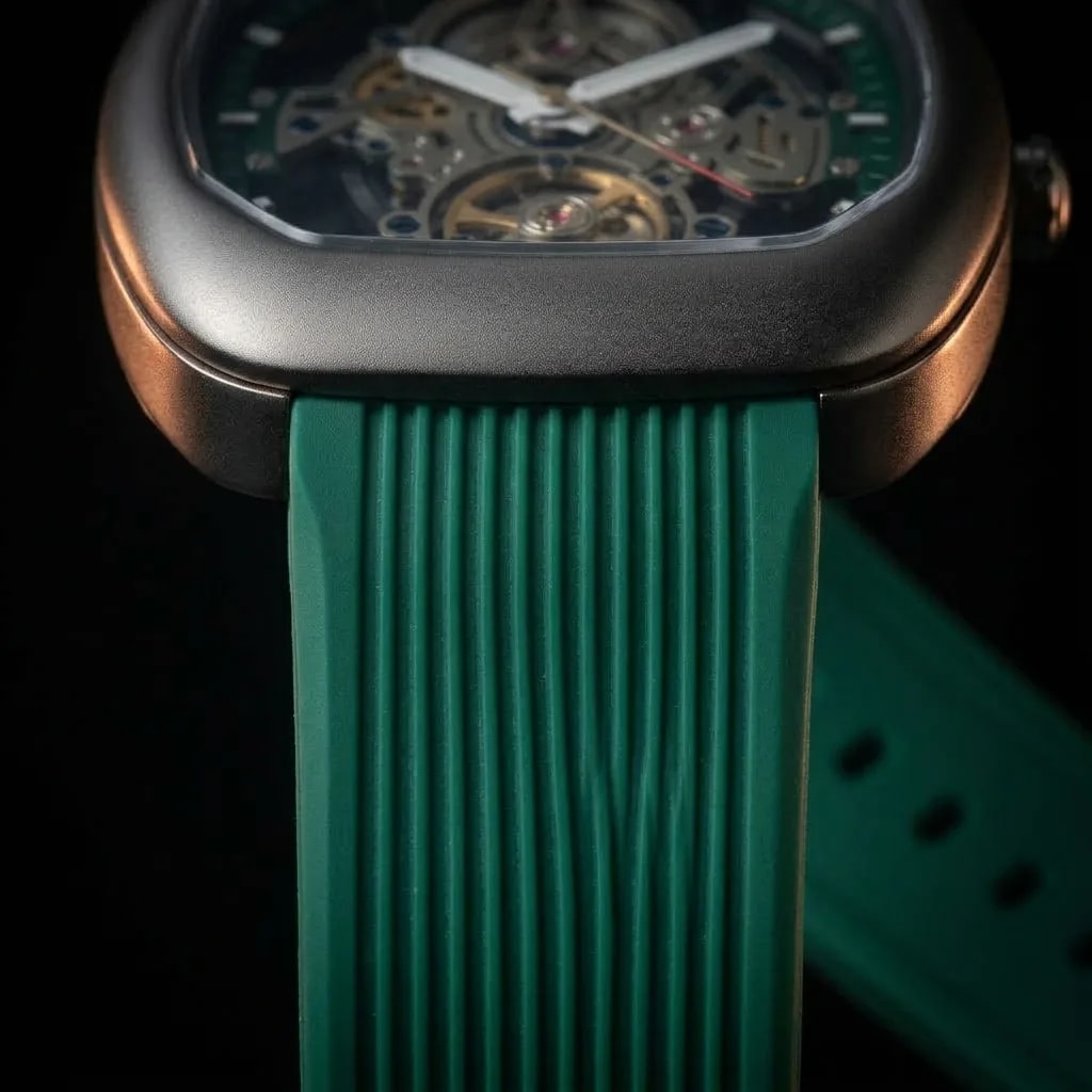 Matturi Emerald & Graphite — ribbed rubber strap